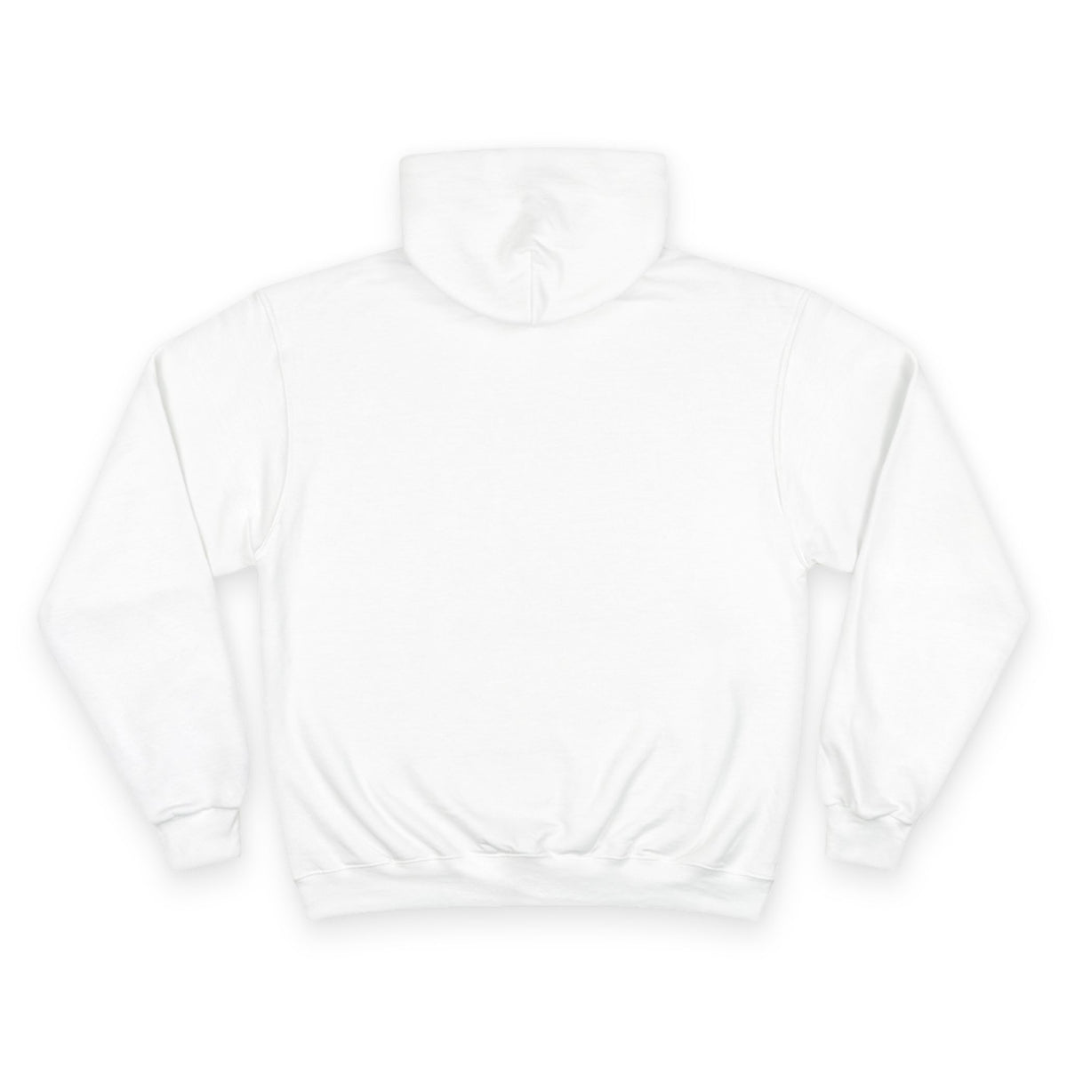 Unisex white hoodie with drawstring hood and front pocket, no visible graphic