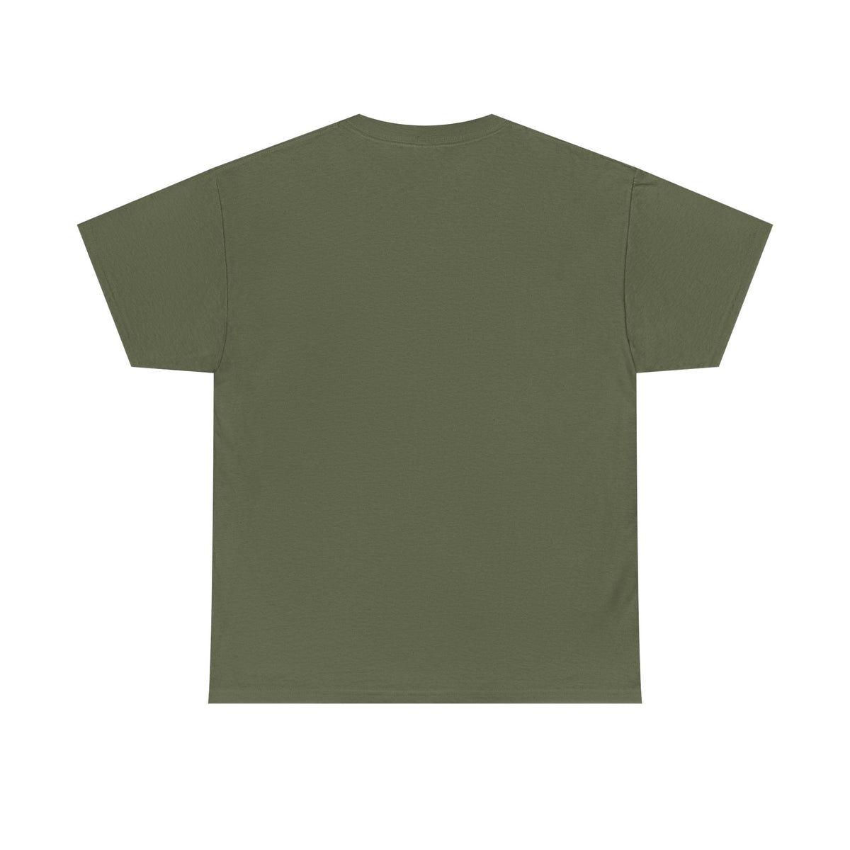 Olive green unisex cotton T-shirt back view, plain crew neck