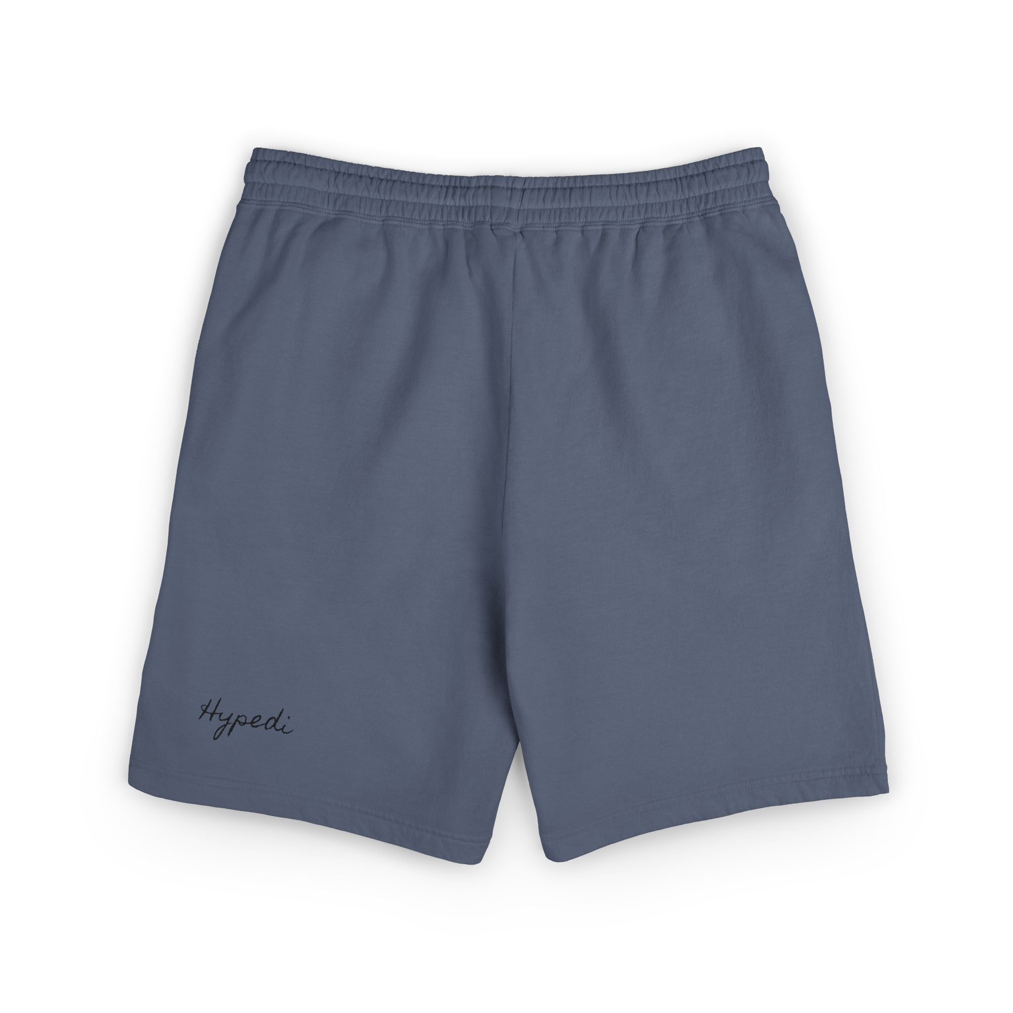 Dark blue sweat shorts with elastic waistband and Hypeedi script on left hem