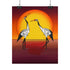 Origami cranes sunset poster with two cranes in gray and black origami style