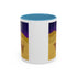 Coffee mug with origami camel night-sky graphic, white body, light blue interior lid