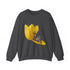 Dark gray crewneck sweatshirt with yellow tulip frog graphic and “Say What?!” text