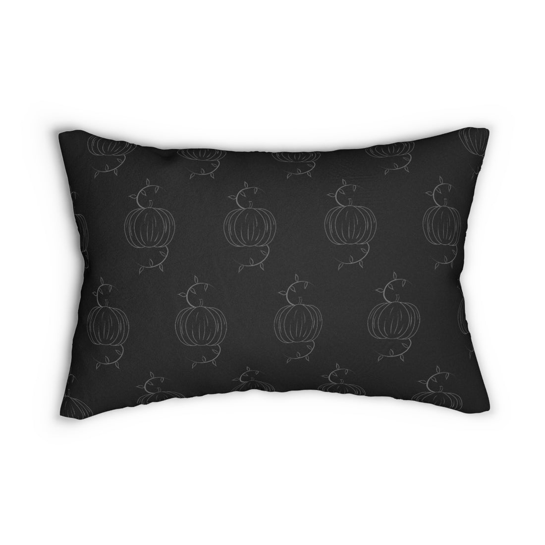 Black lumbar pillow with subtle pumpkin line pattern