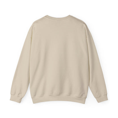 Light beige crewneck sweatshirt with ribbed cuffs and hem, back view.