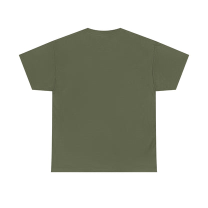 Olive green unisex cotton T-shirt back view, plain crew neck