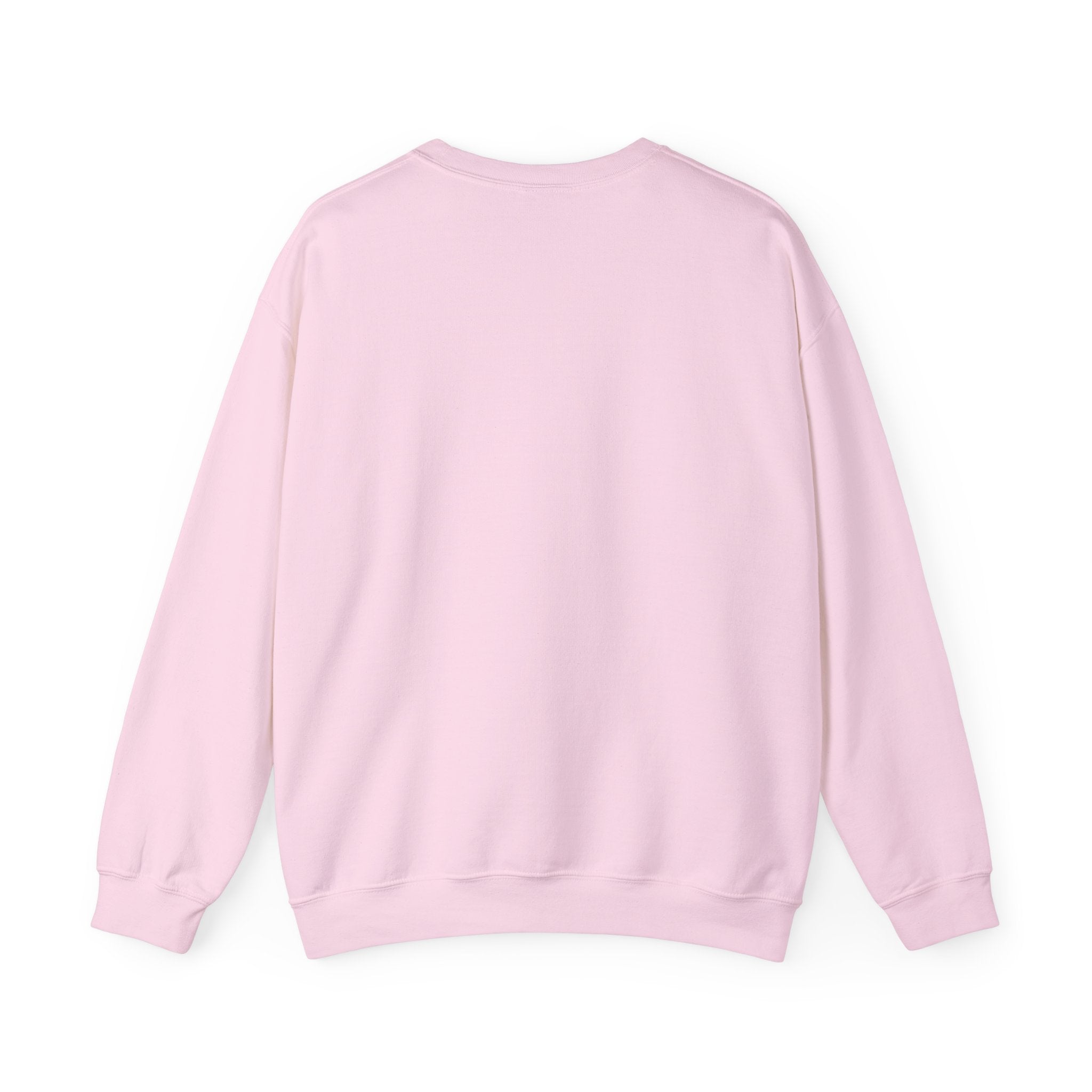 Light pink crewneck sweatshirt with long sleeves, ribbed cuffs and hem