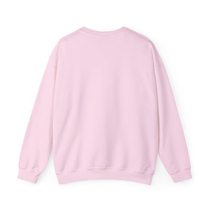 Light pink crewneck sweatshirt with long sleeves, ribbed cuffs and hem