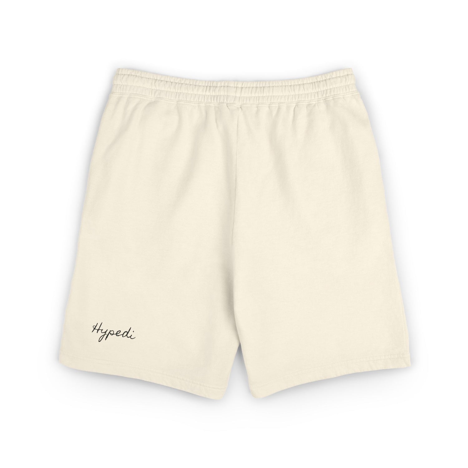 Ivory sweat shorts with elastic waistband and small “Hypedi” text logo