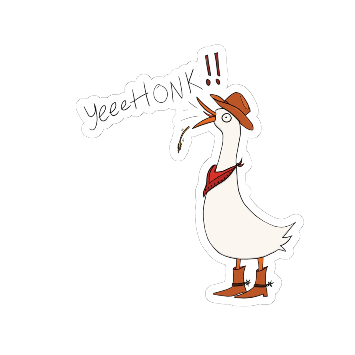 Cowboy goose sticker, kiss-cut outline, brown hat and boots with &