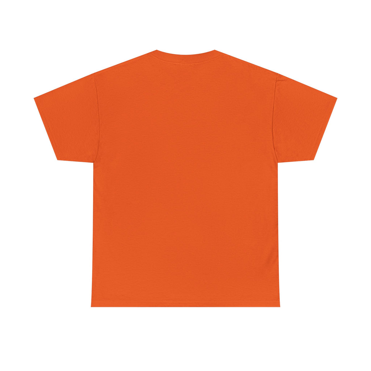 Unisex heavy cotton T-shirt, solid orange, back view with short sleeves