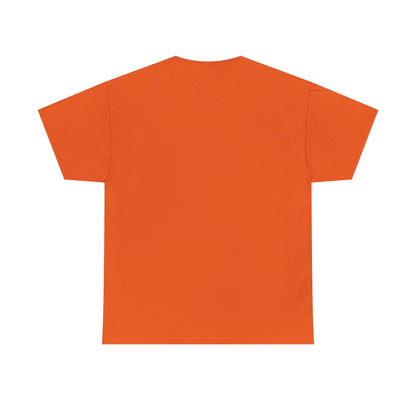 Unisex heavy cotton T-shirt, solid orange, back view with short sleeves