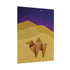 Geometric camel origami poster over layered gold sand dunes beneath a starry night sky