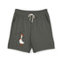 Dark gray graphic sweat shorts with drawstring waistband and cartoon goose print