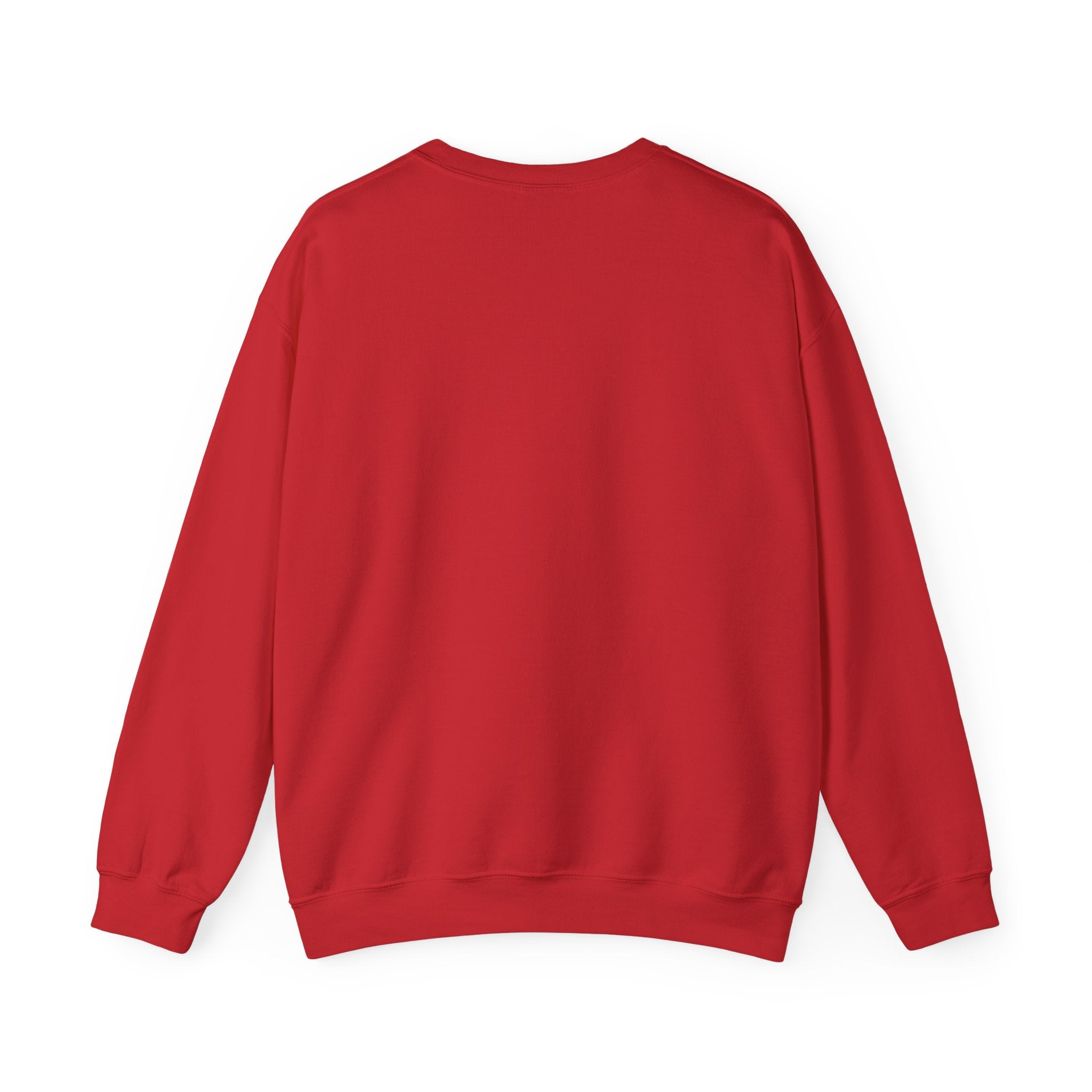 Red crewneck sweatshirt with long sleeves and ribbed cuffs and hem