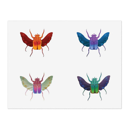 Die-cut insect sticker sheet featuring four winged beetle designs on white backing.
