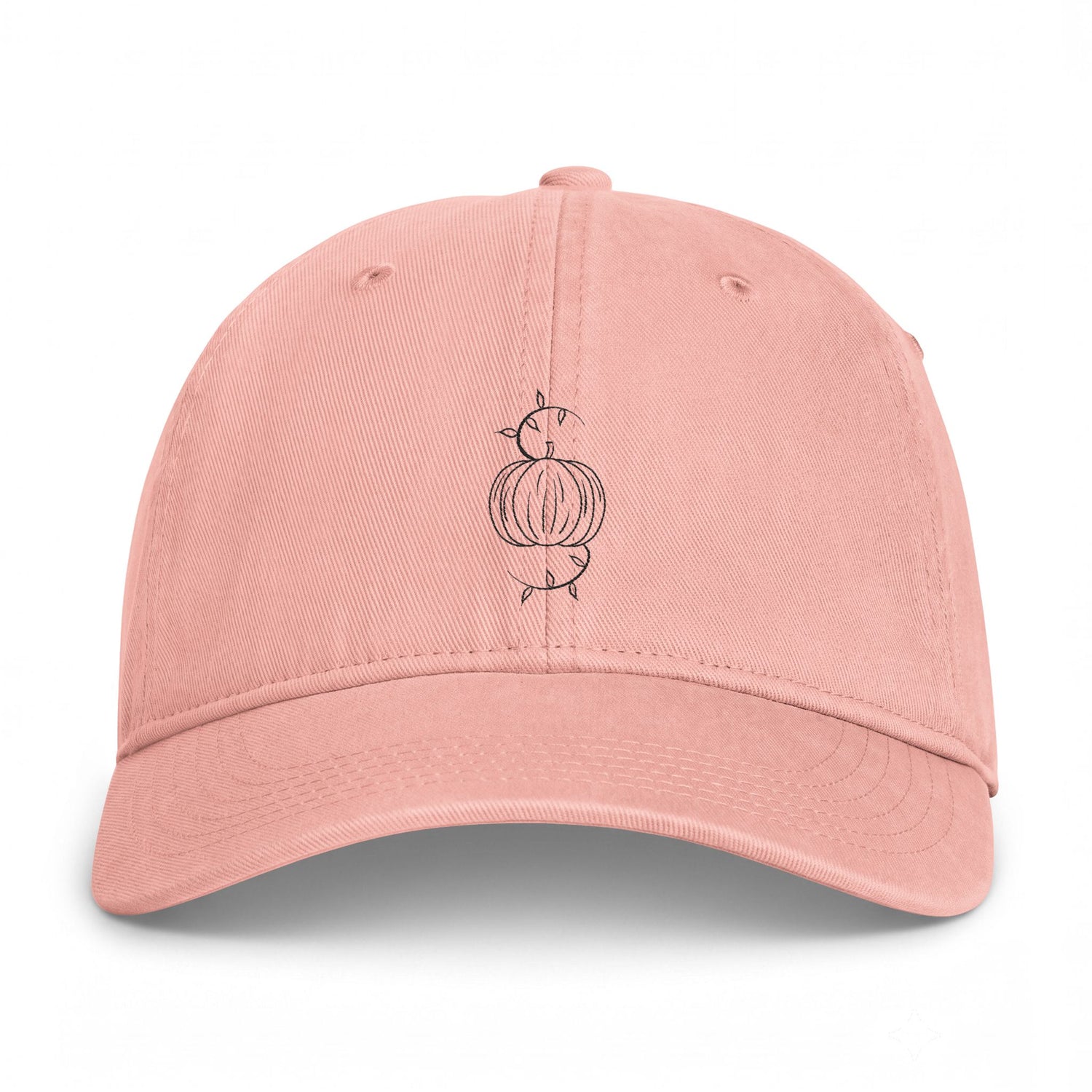 Peachy washed baseball cap with embroidered pumpkin graphic and eyelets