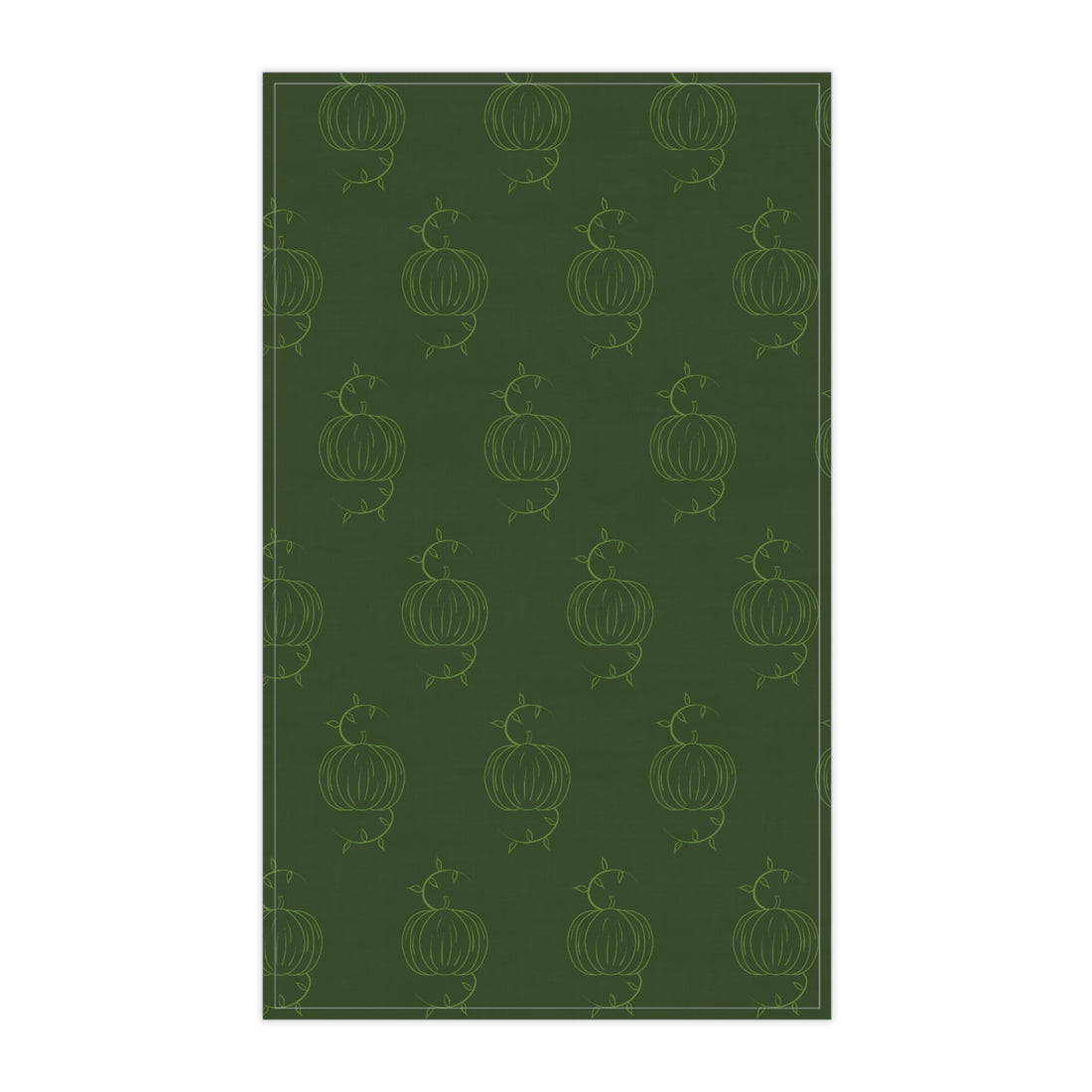 Green pumpkin pattern tea towel, vertical rectangle with stitched border