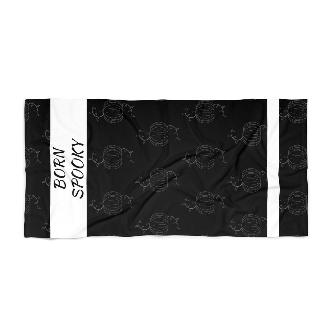 Black beach towel with white side stripe, &