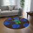 Round rug with brown base, green emerald beetle and blue rose floral print