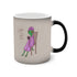 Color-changing mug, black handle, purple frog & &