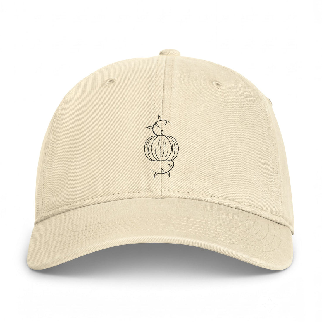 Ivory washed baseball cap with embroidered pumpkin graphic and eyelets