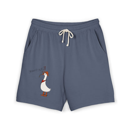 Blue jean graphic sweat shorts with drawstring waistband and cartoon goose print