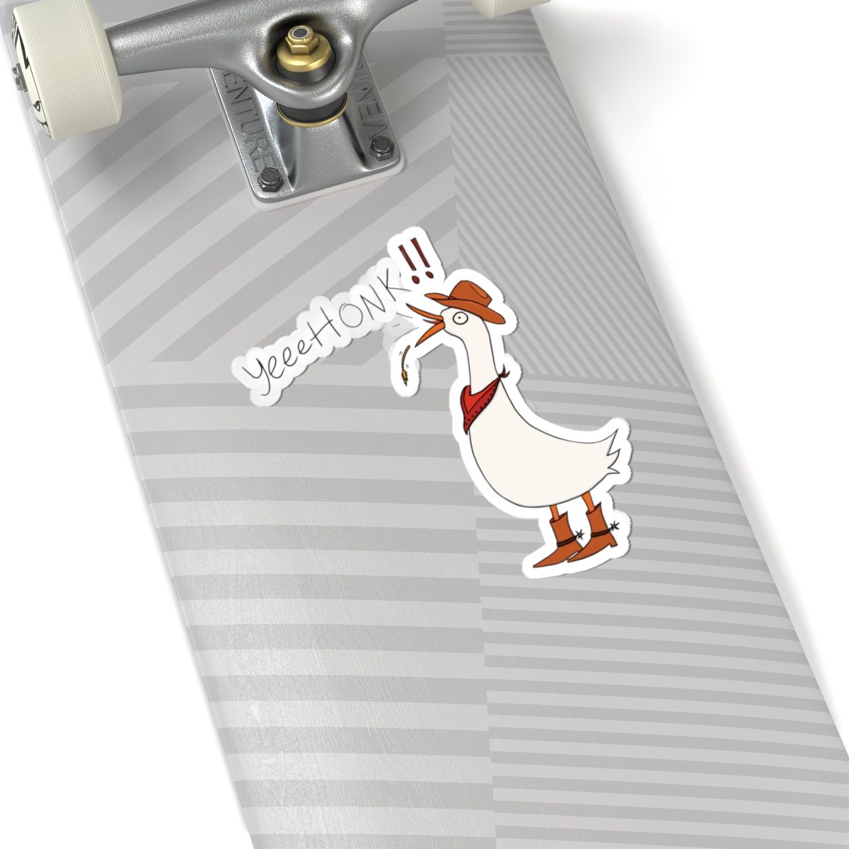 Cowboy goose kiss-cut sticker with brown hat, red bandana, and &