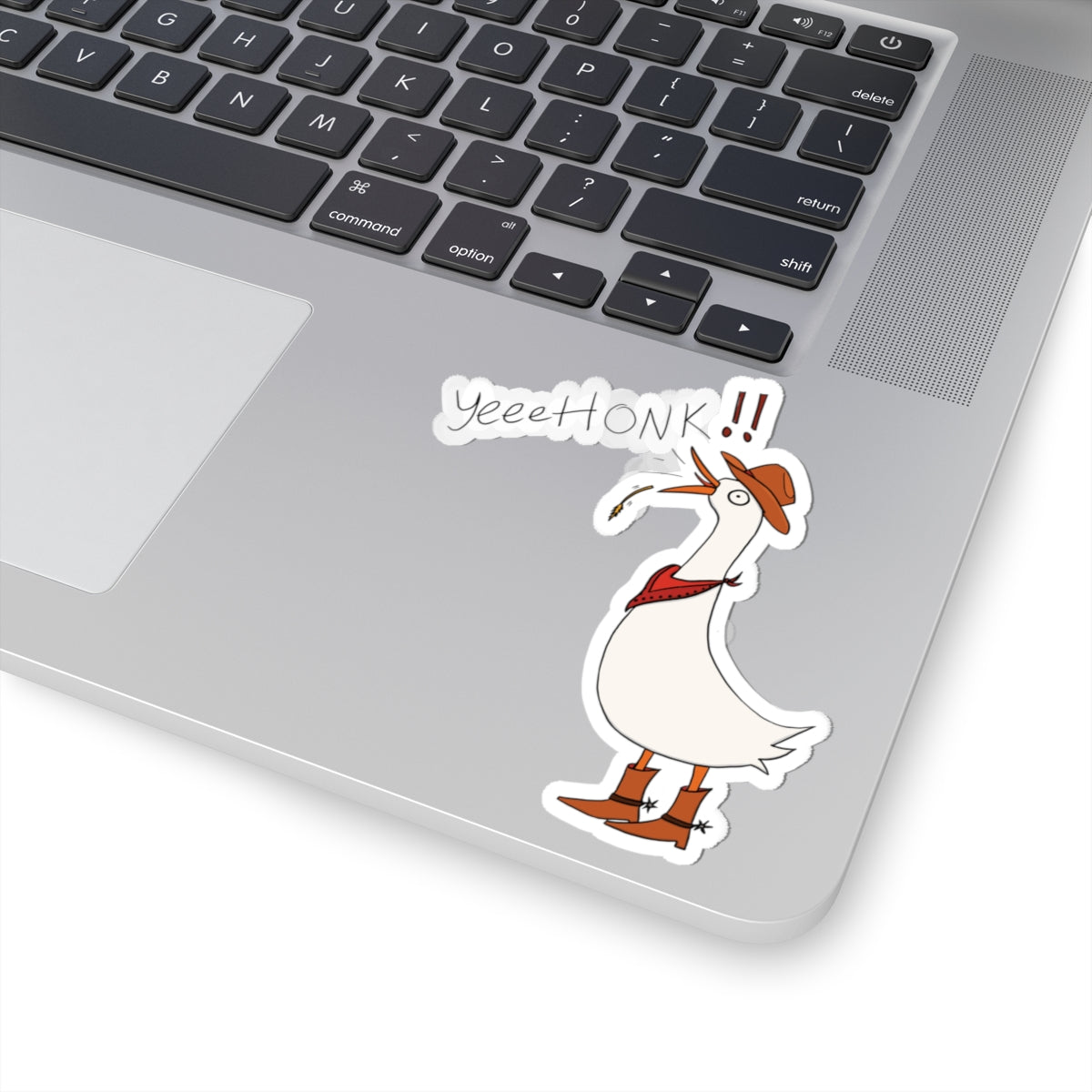 Cowboy goose sticker with kiss-cut edge, boots, and &