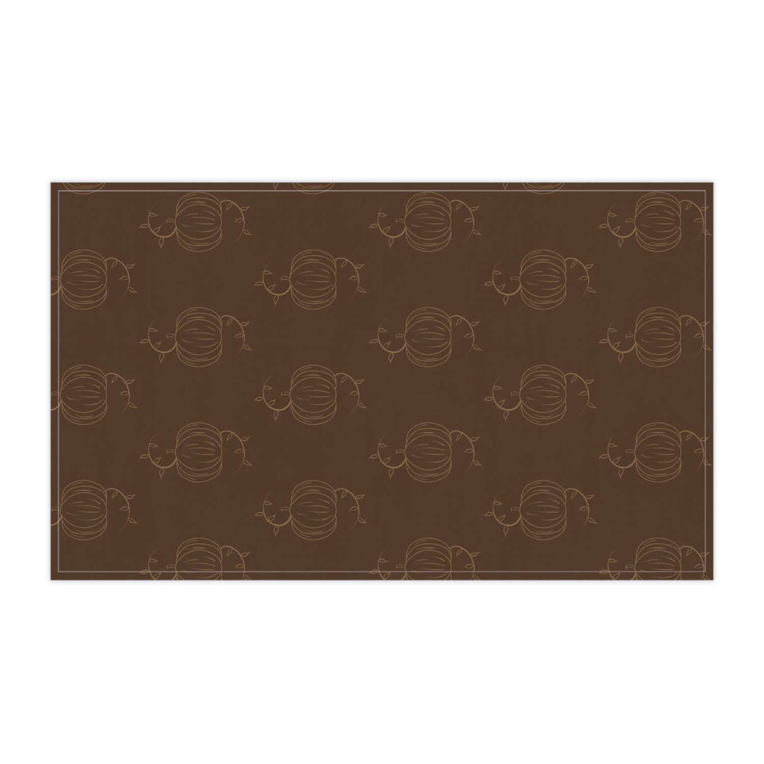 Brown tea towel with repeating pumpkin line pattern, long horizontal rectangle