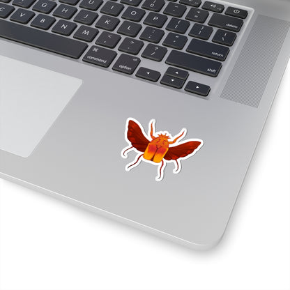 Red and orange beetle kiss-cut sticker with white outline