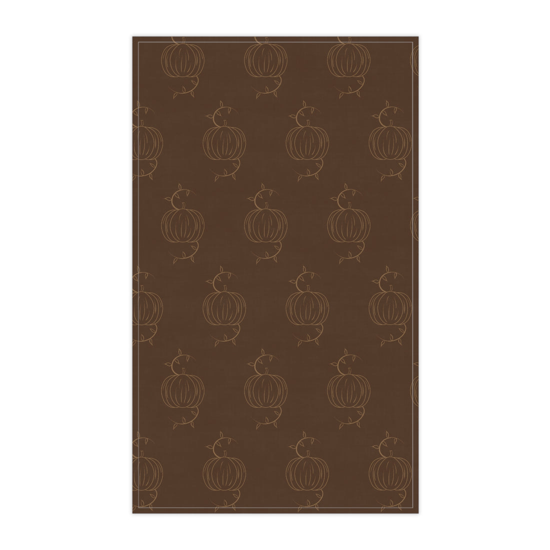 Brown tea towel with repeating pumpkin line pattern, centered front view