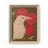 Framed art print with white raven and red peonies, light wood frame, gold accents