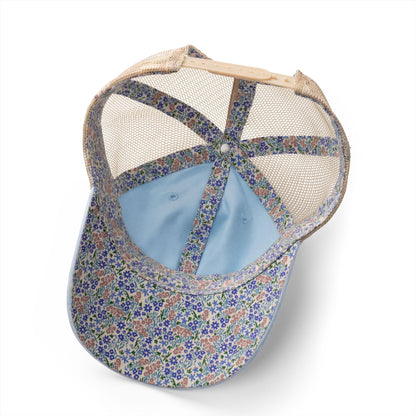 Washed mesh-back cap with floral patchwork panels and mesh back